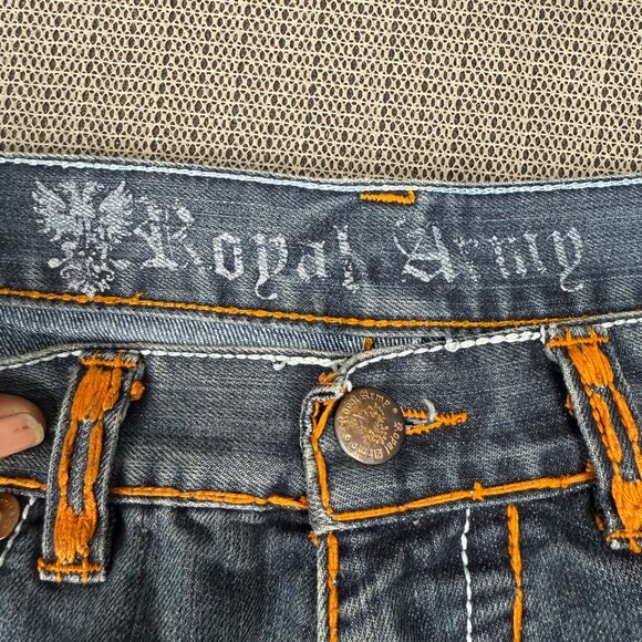 Royal Army Mens Size 38/34 Blue Distressed Jeans Embroidered Back Pockets - Picture 4 of 9